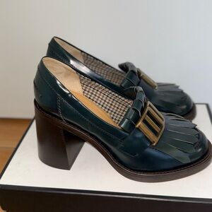 DSQUARED2 Dark Green Heeled Loafers with Gold Buckle NEW!